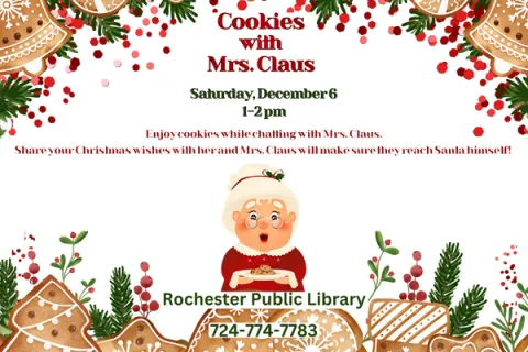 Image of Mrs Claus with details about the event.