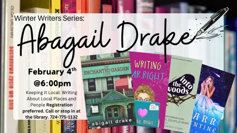 Keeping It Local: Writing About Local Places and People Registration preferred. Call or stop in at the library. 724-775-1132
