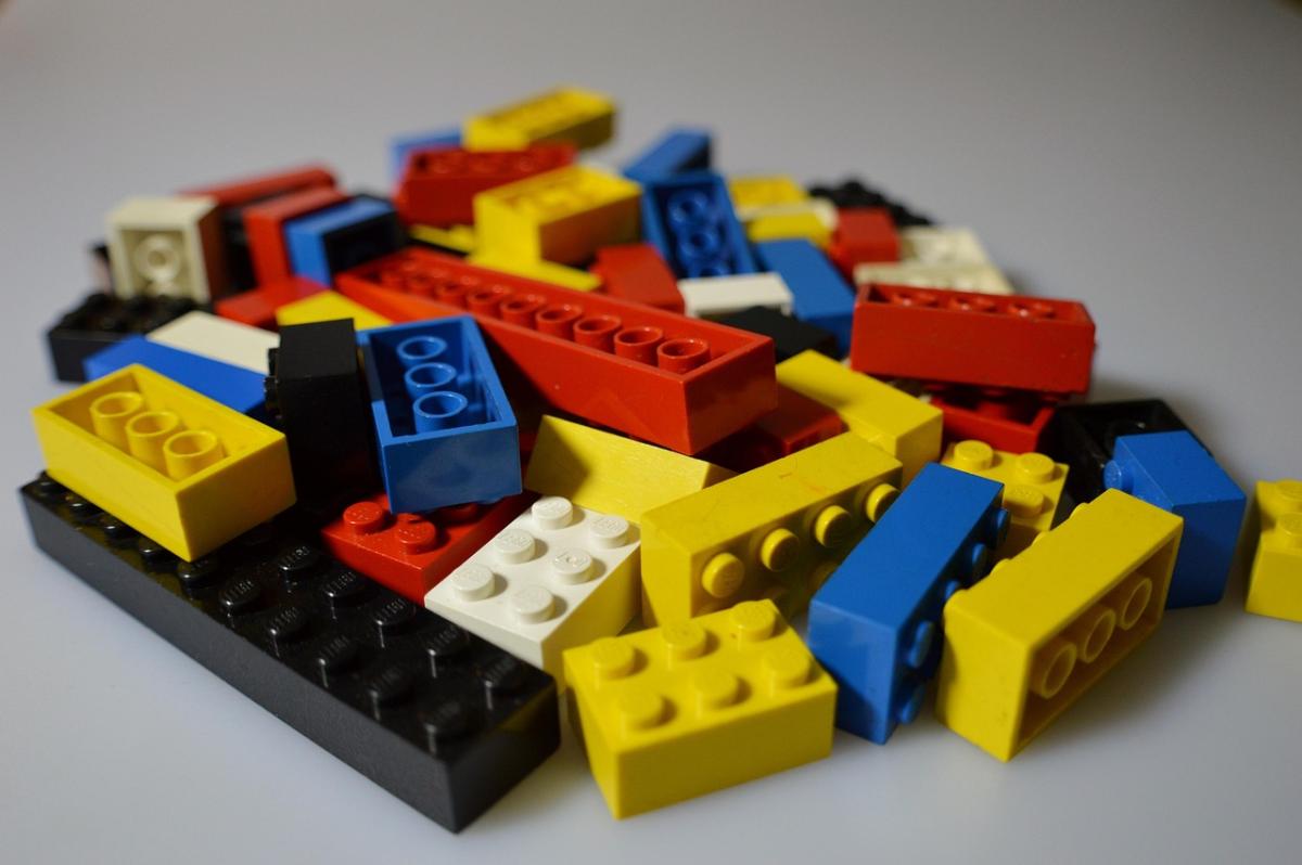 Image of Lego building blocks of different colors and shapes.